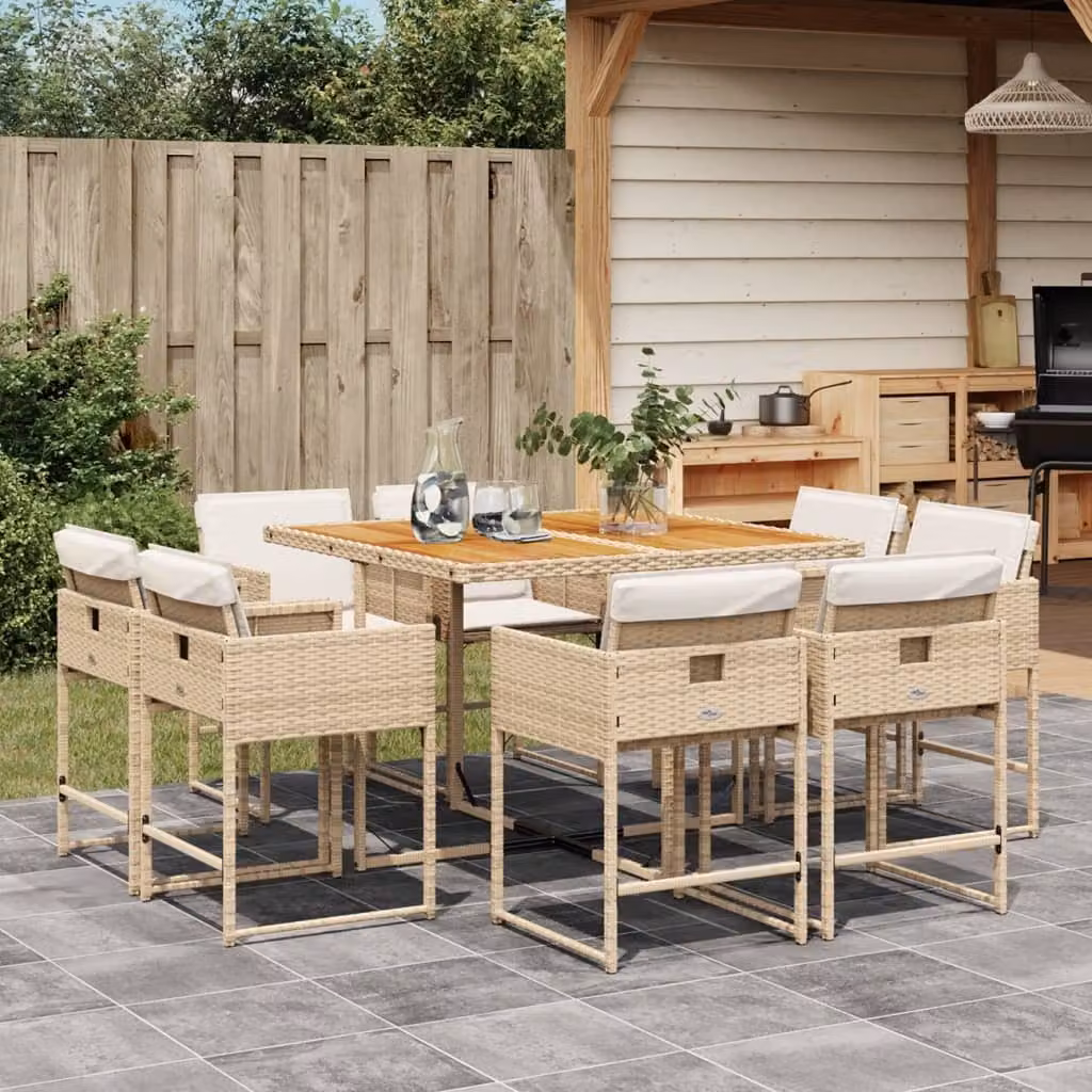 Maison Exclusive - Set da Pranzo da Giardino 9 pz con Cuscini Beige in Polyrattan