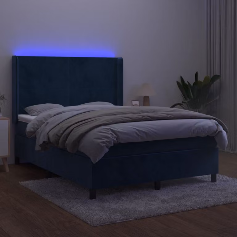 Maison Exclusive - Letto boxspring con materasso e LED blu scuro 140x200 cm velluto