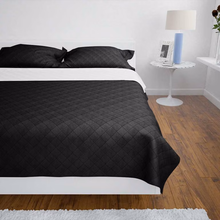 vidaXL Copriletto Trapuntato a Doppia Faccia Nero/Bianco 170 x 210