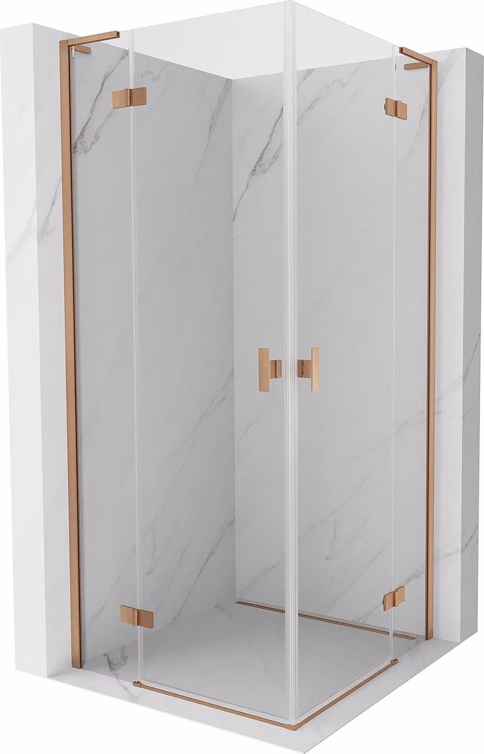Mexen Mist-H L Duo cabina doccia a battente 75 x 75 cm, trasparente, rame spazzolato - 8A5L-075L-075P-65-00