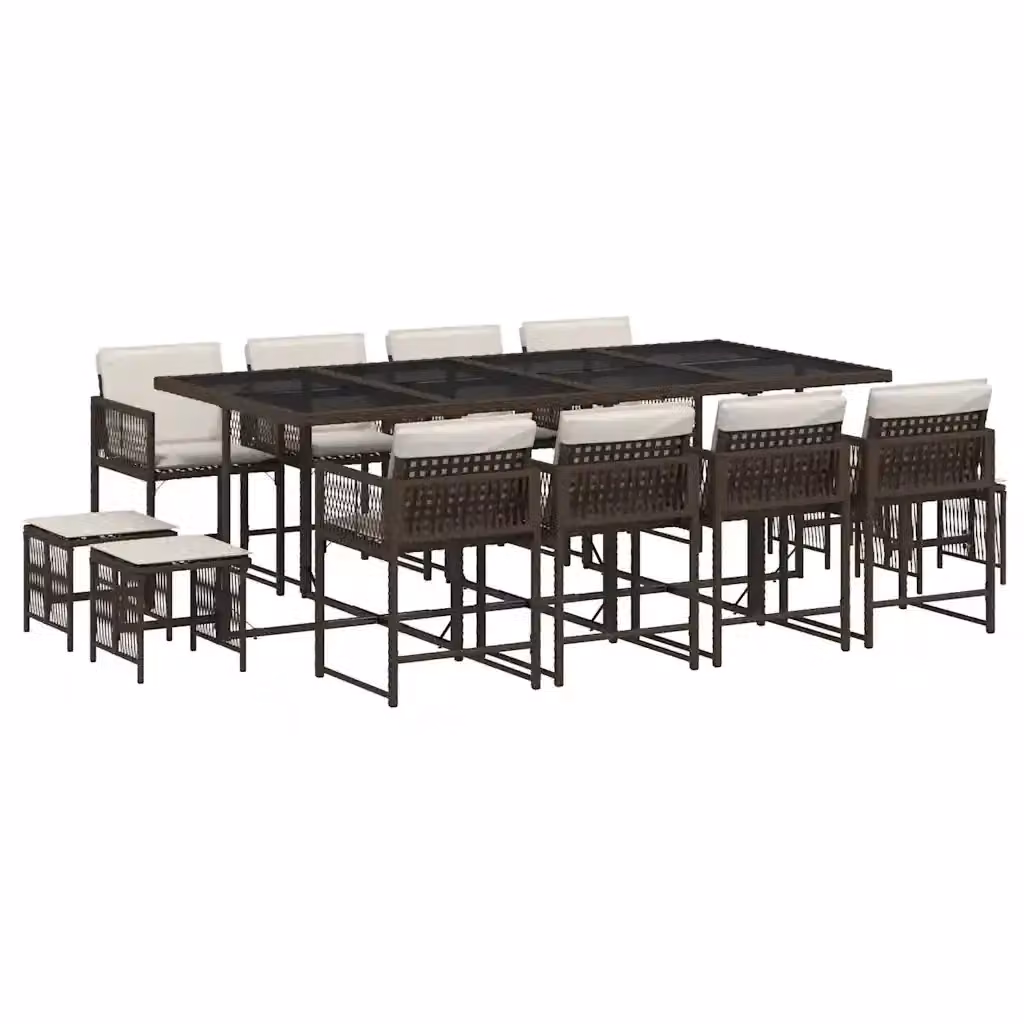 Set da pranzo da giardino vidaXL in polyrattan marrone con cuscini e piano in vetro per 13 persone – 2