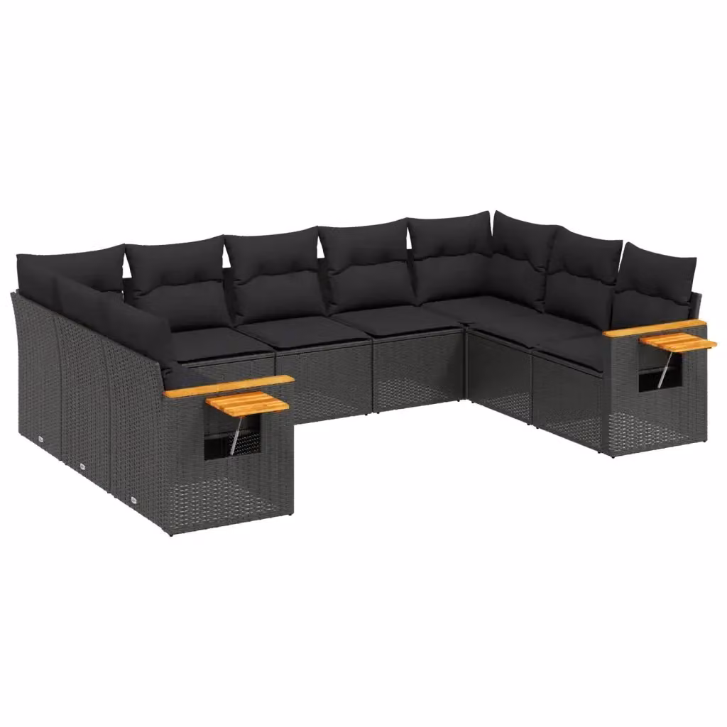 vidaXL Set Divani da Giardino 9 pz in Polyrattan Nero con Cuscini e Tavolino da Caffè – 2