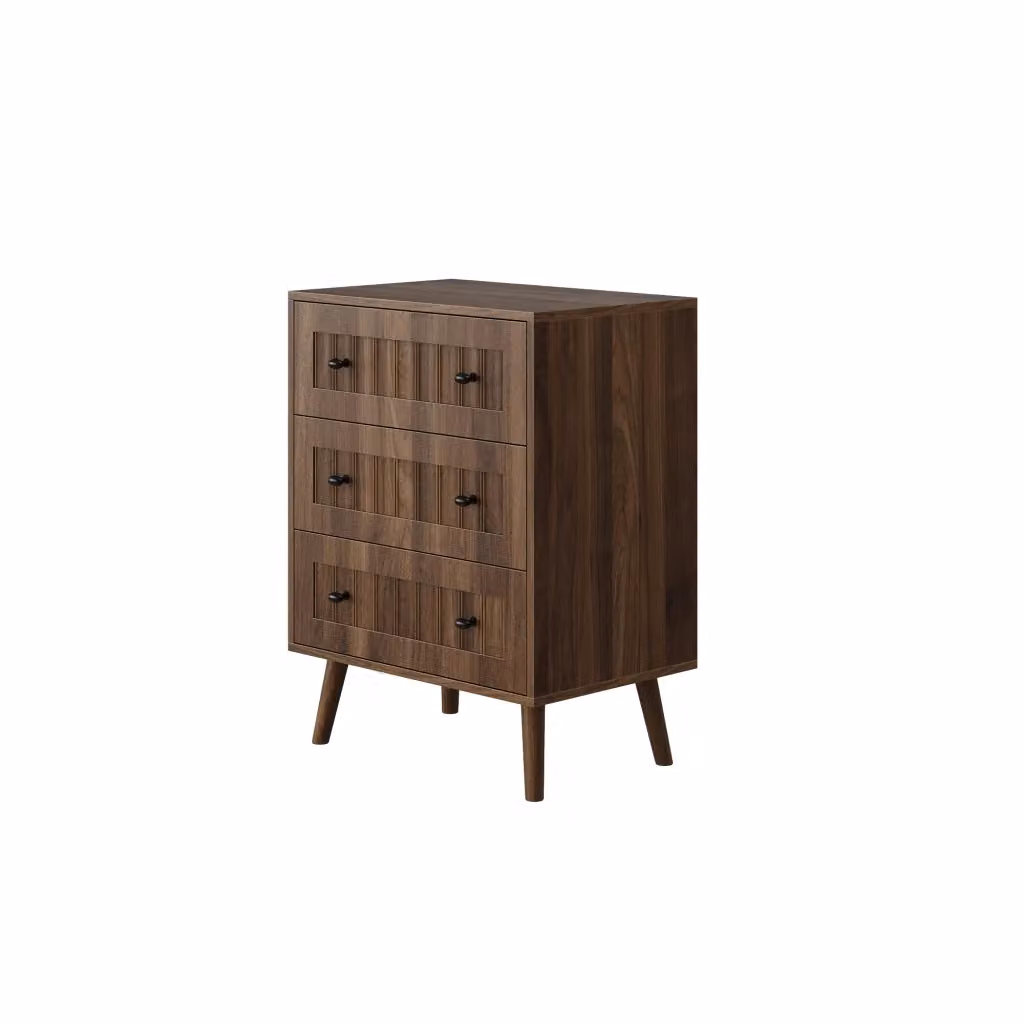 Cassettiera Chicfurn con 3 cassetti e frontali scanalati in stile moderno, colore marrone, L: 60 cm, P: 40 cm, H: 79 cm – 2