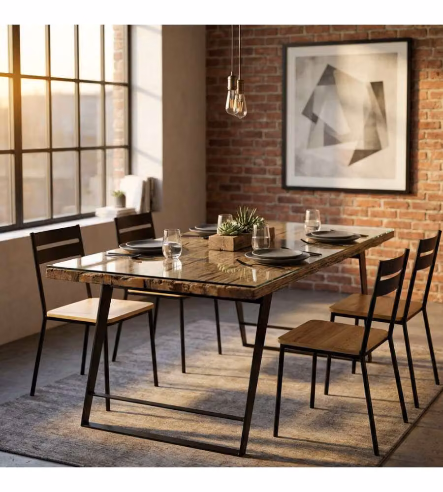 Cosma Tavolo Rettangolare 200x100 cm Legno e Vetro Naturale Moderno