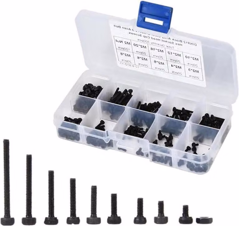 Set completo di 300 viti, bulloni e rondelle M2 x 3-20mm, in lega di acciaio 12.9, per l'assemblaggio di custodie di orologi e mobili