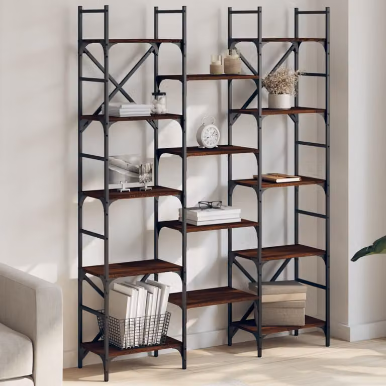 Libreria vidaXL in stile industriale in legno e metallo, colore rovere marrone, L 127,5 cm x P 28,5 cm x H 172,5 cm