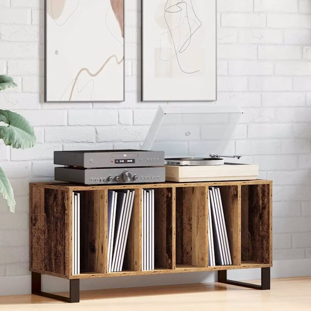 vidaXL Mobile porta vinili in legno vecchio marrone stile mid-century L: 100 cm, P: 38 cm, H: 48 cm