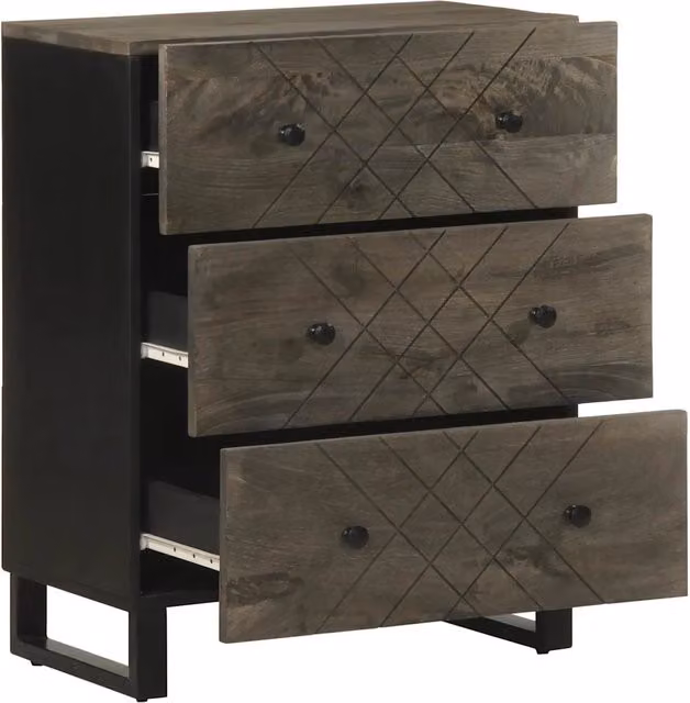 Credenza nera vidaXL in legno di mango e metallo per sala da pranzo L/P/H: 60 x 33 x 75 cm – 1
