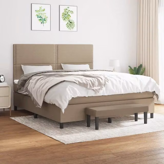 Letto con Giroletto a Molle e Materasso Ibrido vidaXL in Tessuto Beige e Bianco L/P: 180 x 200 cm – 1