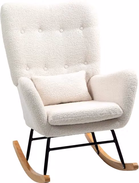 poltrona a dondolo 92x69x100 cm avorio – braccioli e cuscino lombare