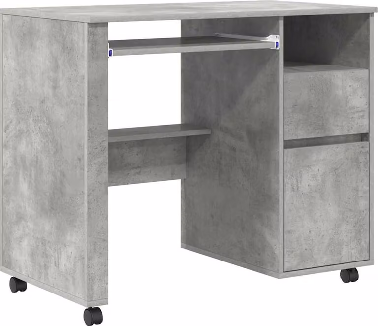 Scrivania con Ruote con cassetto Grigio cemento 91 x 50 x 77 cm