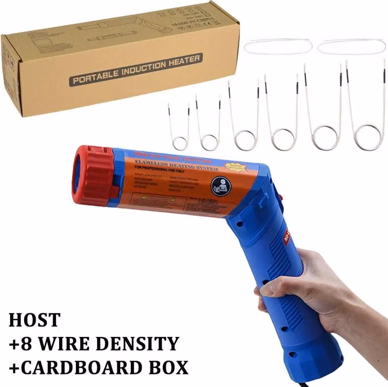 Dispositivo di riscaldamento a induzione manuale - 1100W, strumento per la riparazione di veicoli - Riscaldatore a induzione magnetico - Set con 8 bobine - Riscaldamento senza fiamma - Spina EU