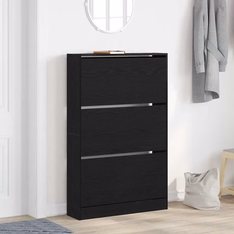 Scarpiera mobile vidaXL nera in legno ingegnerizzato con ante a battente L: 80 cm, P: 21 cm, H: 125,5 cm
