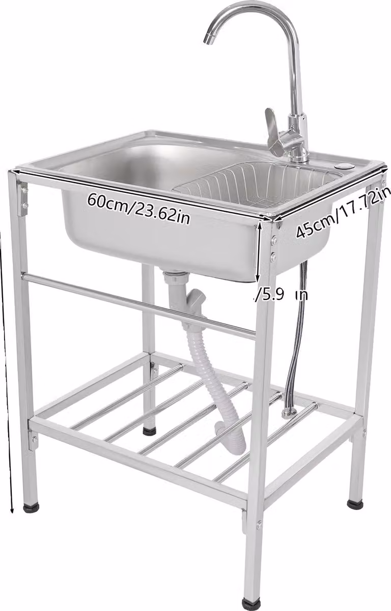Lavello in acciaio inox, design indipendente, rubinetto girevole, argento