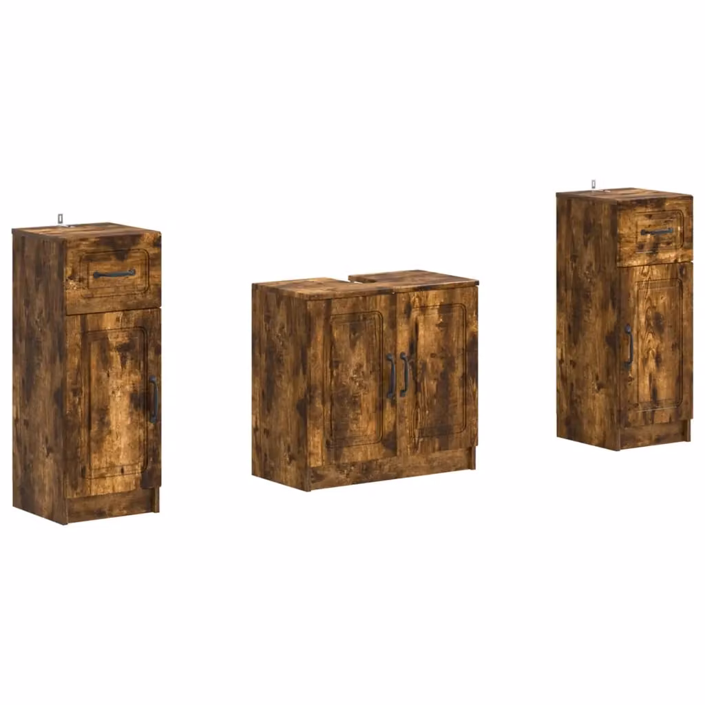 Set di mobili da bagno UTRECHT vidaXL in 3 pezzi, Rovere Fumo, stile minimalista – 2