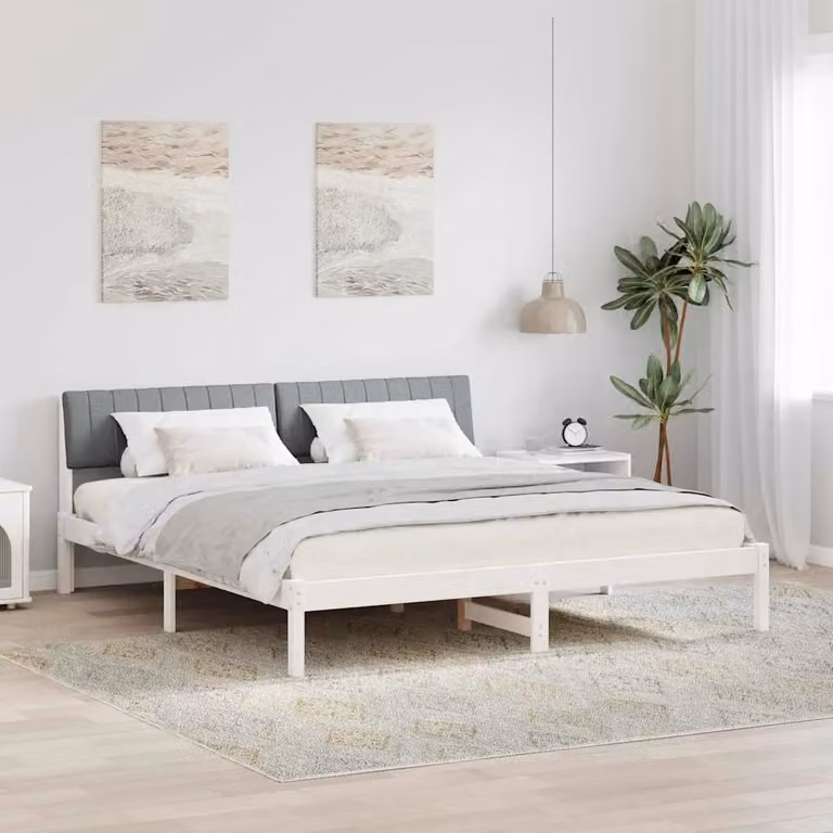 Struttura del letto minimalista vidaXL in legno di pino bianco e grigio, L/P/H: 180 x 200 x 78,5 cm