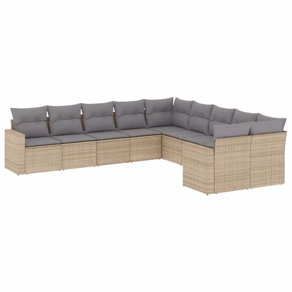 vidaXL Set Divano da Giardino a L 10 pz in Polyrattan con Cuscini Beige e Struttura in Acciaio – 2