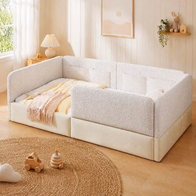 Desviae Letto singolo 90 × 200 cm con 4 tasche portaoggetti, sponda, senza materasso, bianco