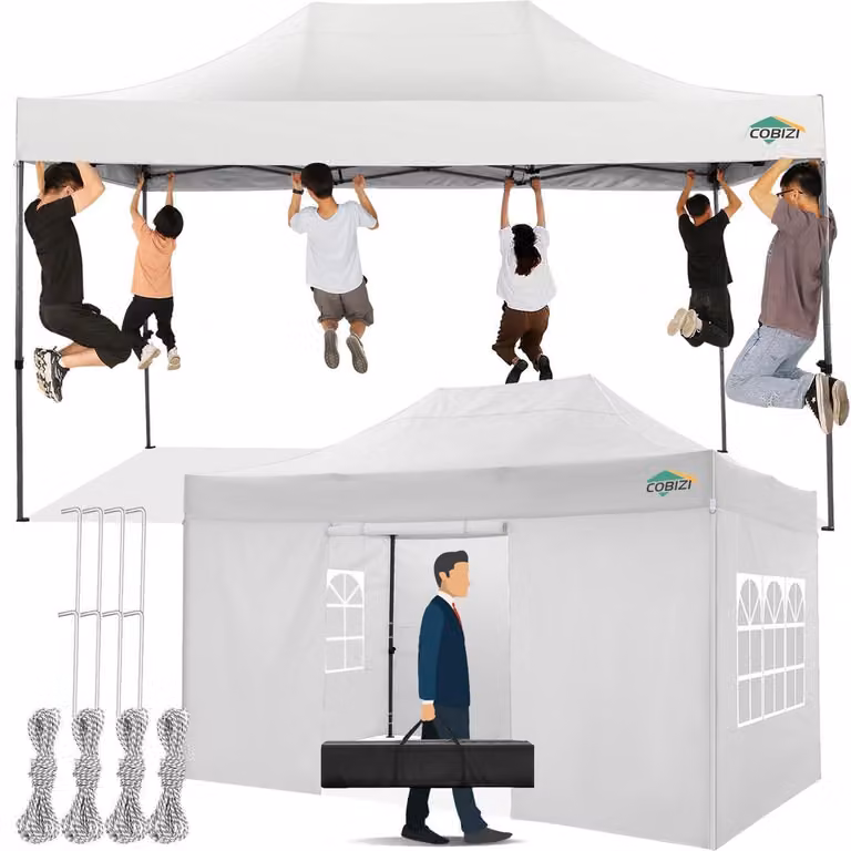 Gazebo da esterno 3x4,5 metri, colore bianco, con 4 pareti laterali, impermeabile, con protezione solare, stabile