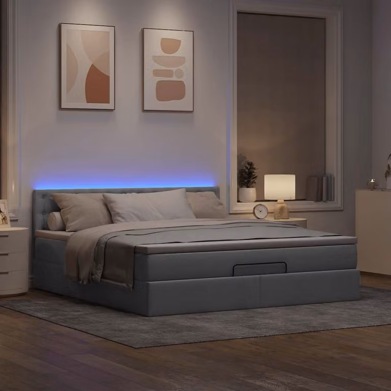 Maison Exclusive - Pouf Letto con Materasso e LED Grigio Chiaro 180x200cm Tessuto