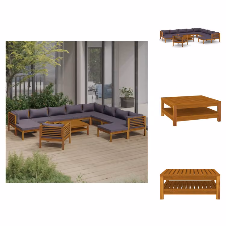 vidaXL Set di 12 pezzi da giardino con cuscino in legno massiccio di acacia - Set di mobili da giardino