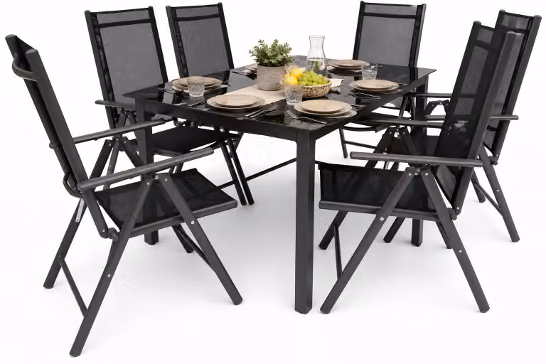 7 parti Set mobili da giardino | gruppo posti a sedere gruppo da pranzo | 1x tavolo, 6x sedie | dimensioni tavolo ca. H. 76 x W. 140 x D. 80 cm | Sedie 140 SW
