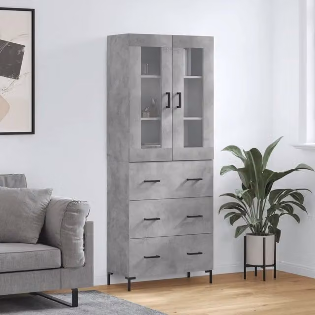 Credenza-Buffet-Armadio da cucina Grigio Cemento 69,5x34x180 cm in Legno Multistrato 411328