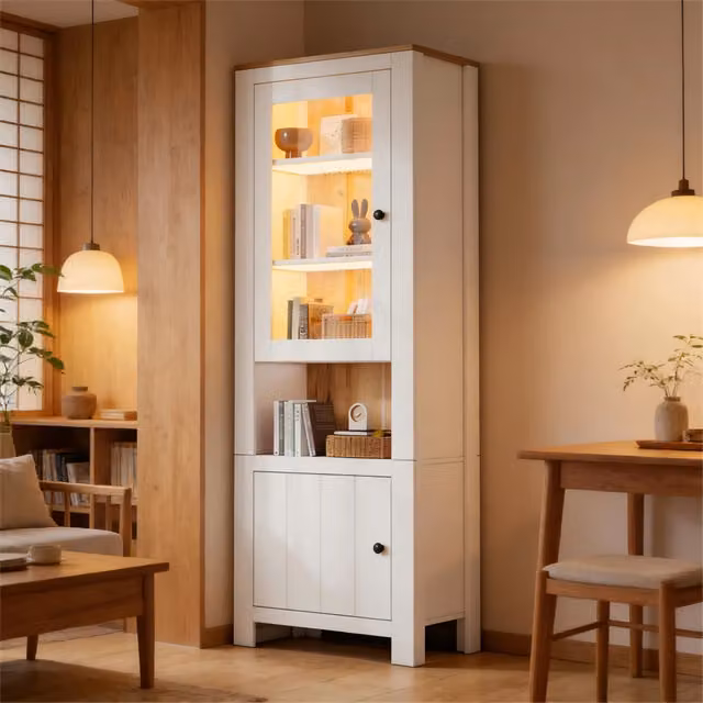 70 x 40 x 188 cm großer Hochschrank,Standvitrine mit 2 Schranktüren, sechs Einlegeböden, einer Rückwand in Naturholzoptik, verstellbaren Einlegeböden,