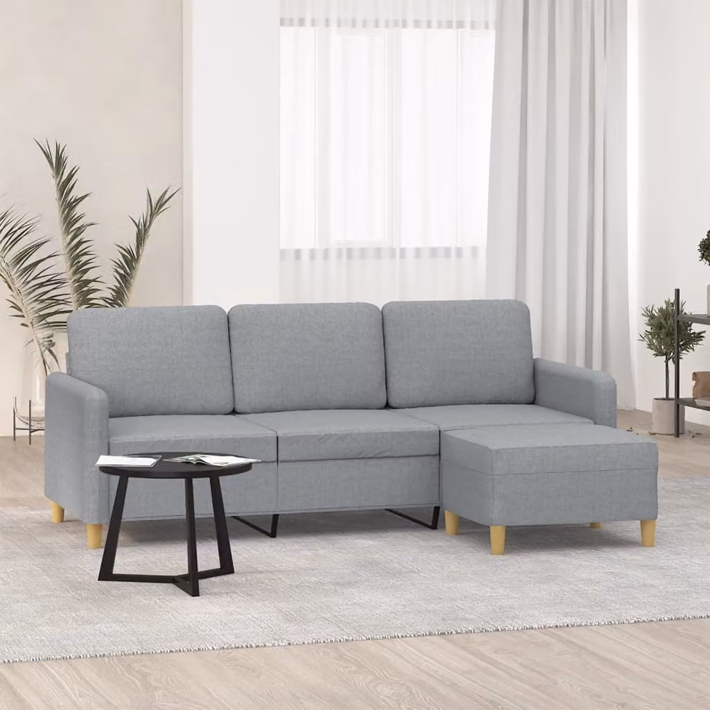 Maison Exclusive - Divano a tre posti con poggiapiedi, grigio chiaro, 180 cm, tessuto