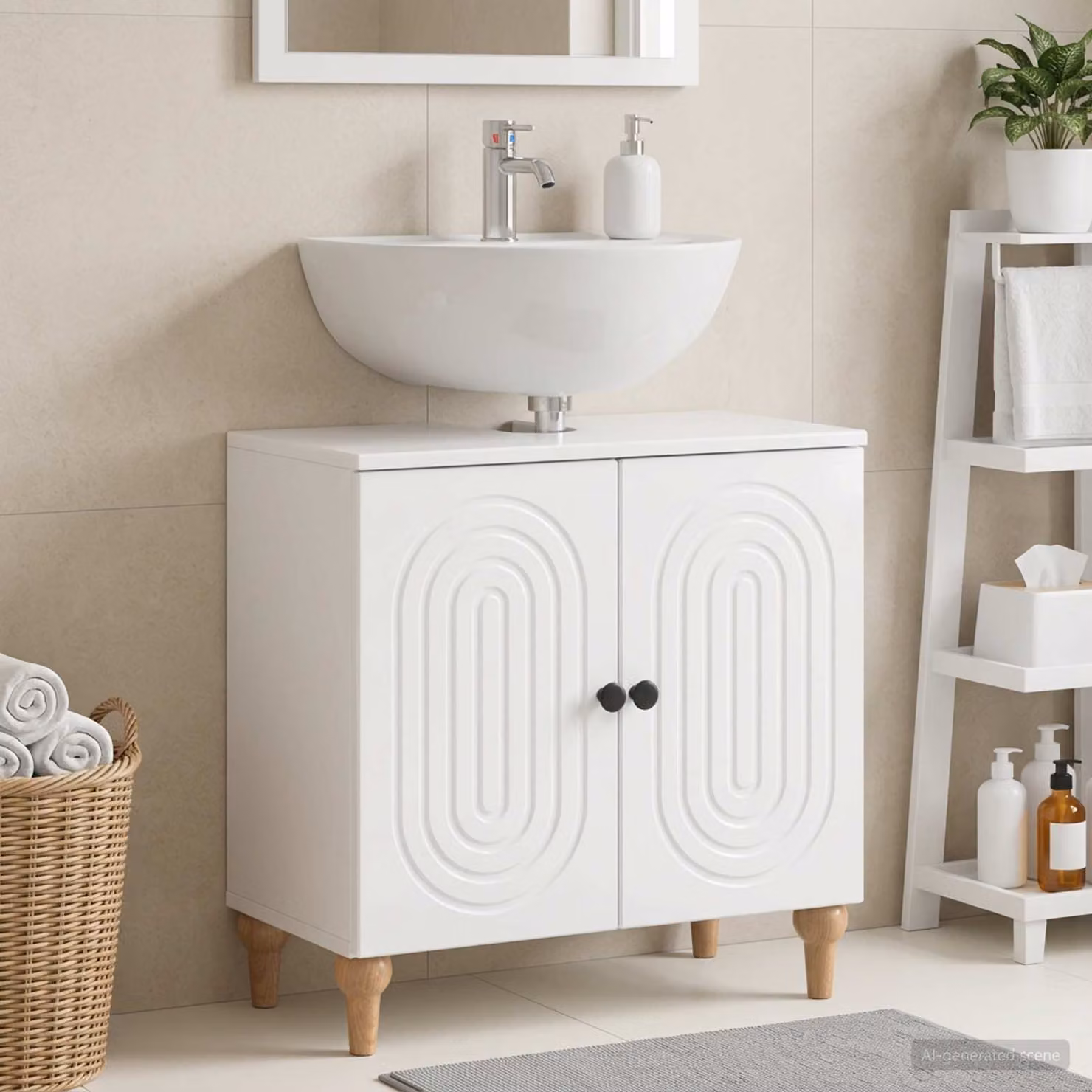 vidaXL Armadio per Lavabo da Bagno ALKMAAR Bianco Lucido con Ante a Battente e Ripiani Interni