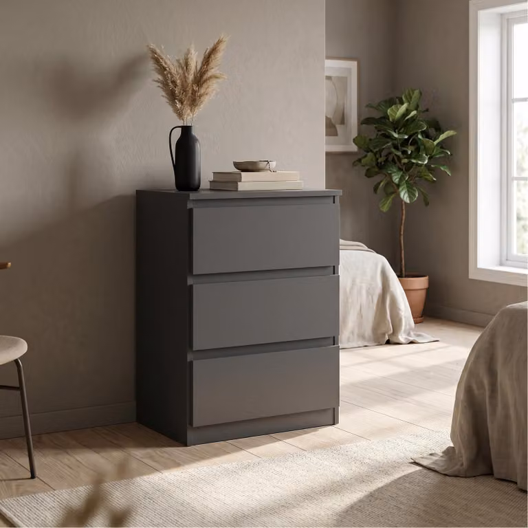 Comodà Masseno NUDO da 70 cm con 3 cassetti e ante, per soggiorno e camera da letto, stile moderno, 70x39x78,5 cm, antracite / antracite