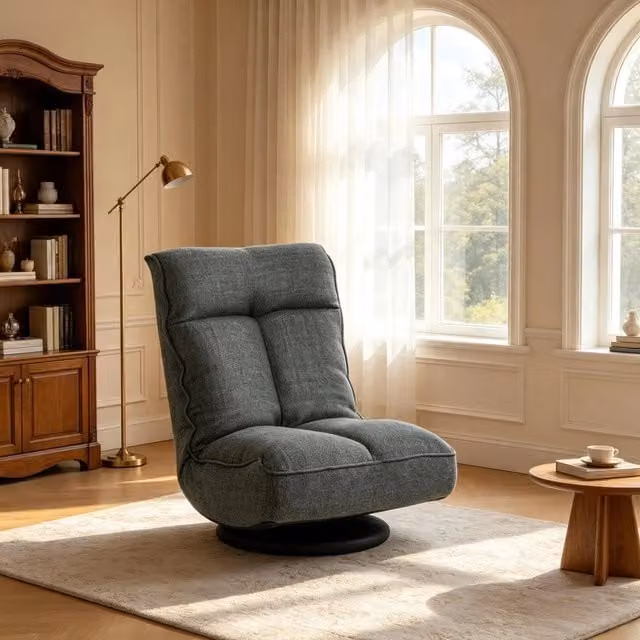 Poltrona girevole e reclinabile REDOM in tessuto grigio con struttura in metallo L/P/H: 58 x 107 x 79 cm