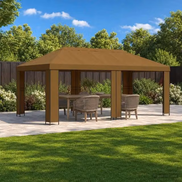 Gazebo da giardino 6 x 3 m Tortora Poliestere e Acciaio 190 gsm 3376012
