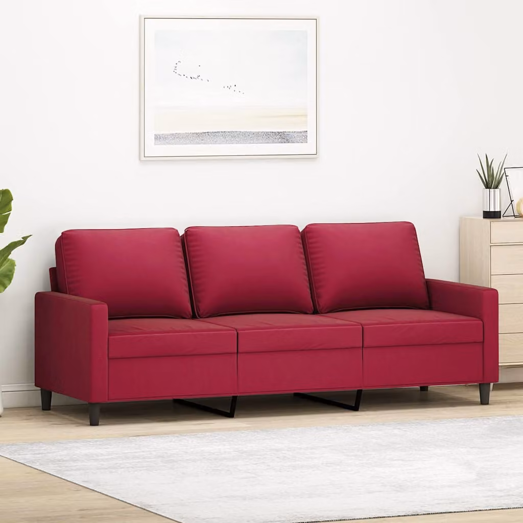 Divano a 3 posti moderno vidaXL in velluto rosso con struttura in metallo per il tuo soggiorno L 198 x P 80 x H 77 cm