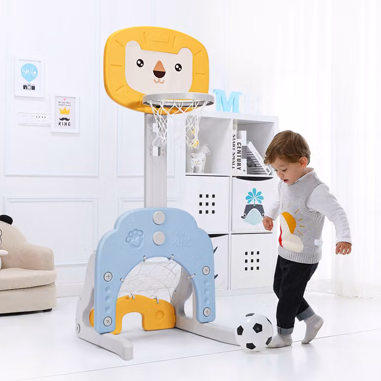 Costway Canestro da basket 3 in 1 con 5 altezze regolabili e gioco del golf per bambini, Giallo