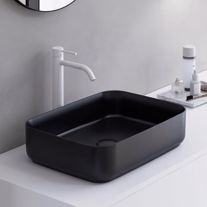 Lavabo da appoggio in Vetroceramica Isvea INFINITY RECTANGLE, 50x36 cm, nero opaco