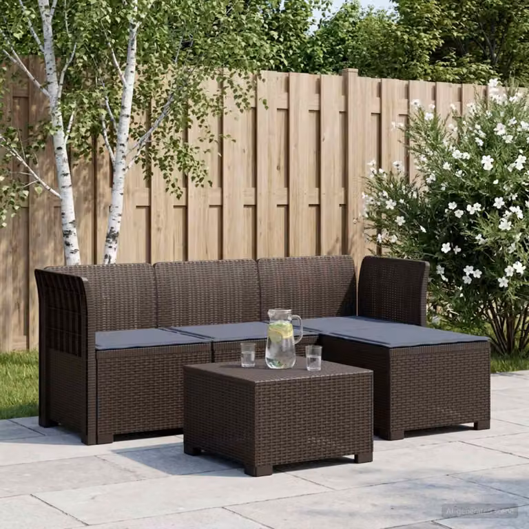 Divano da giardino angolare vidaXL a 4 posti con cuscini, design moderno in aspetto rattan resistente alle intemperie, disponibile in marrone o grigio