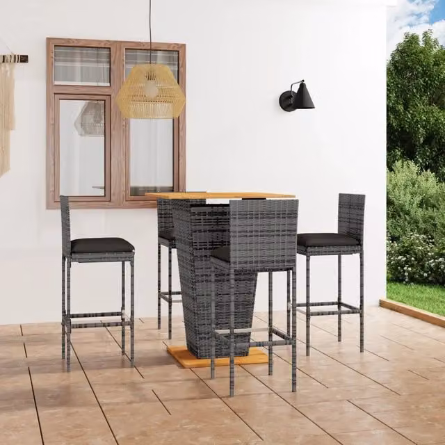 Set da Bar da Giardino 5 pz con Cuscini in Polyrattan Grigio 3064861