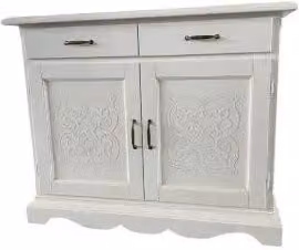 Credenza madia Alberta in legno 2 ante con rilievo bianco opaco con zocolo sagomato