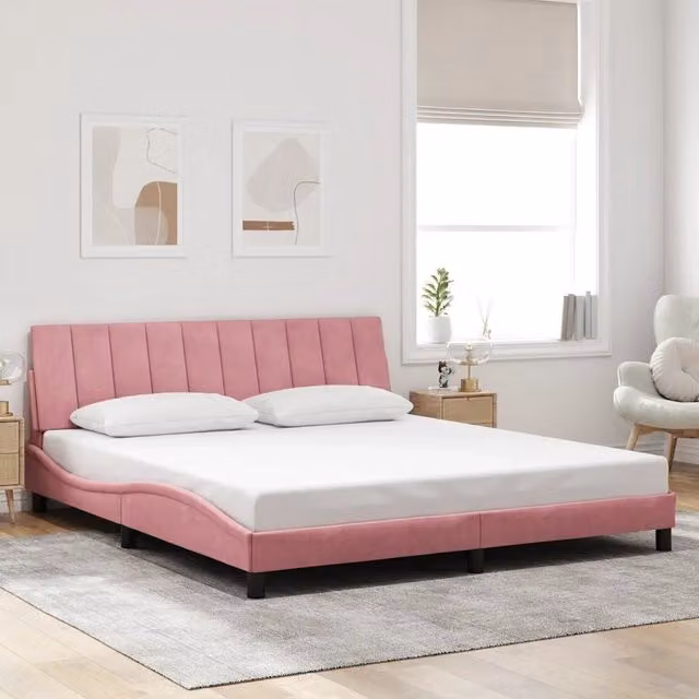 Giroletto Hanko vidaXL in Velluto Rosa con Doghe in Legno 180x200 cm – 1