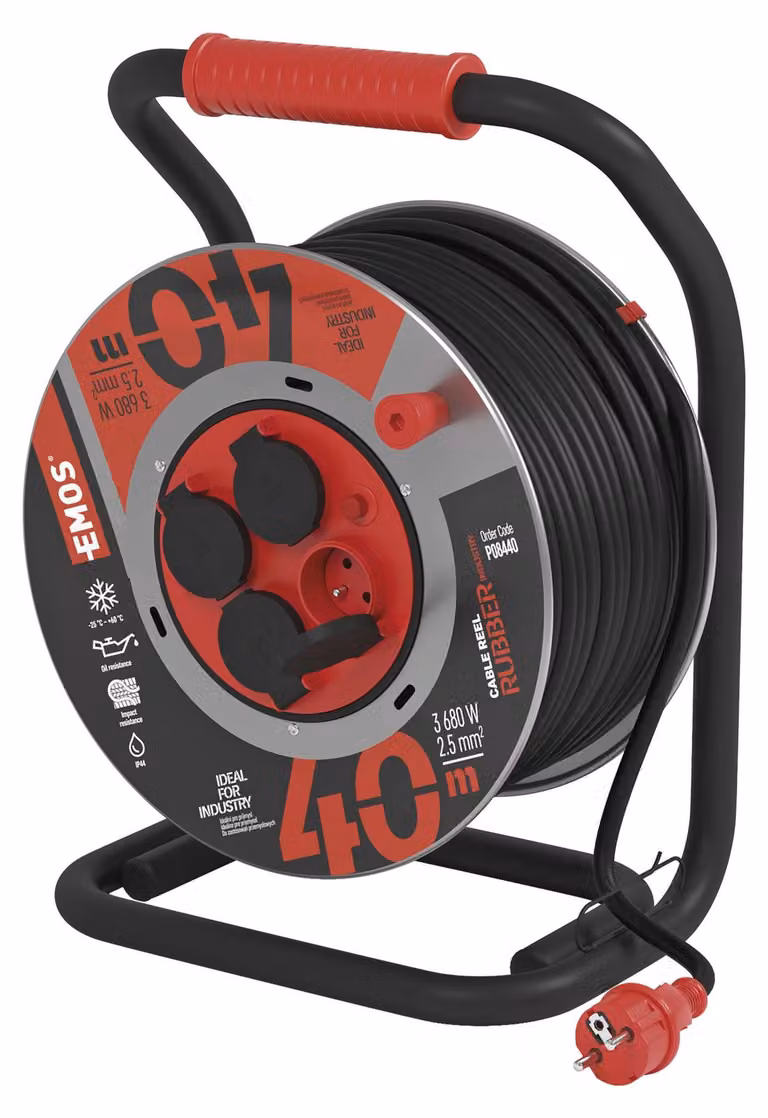 EMOS Cavo di prolunga per esterni in bobina 40 m / 4 pz. / nero / gomma-neoprene / 230V / 2,5 mm2, P08440