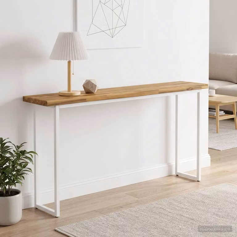 Piano del tavolo rettangolare in legno di acacia vidaXL con bordo naturale, marrone e bianco, L 140 x P 20 x H 3 cm