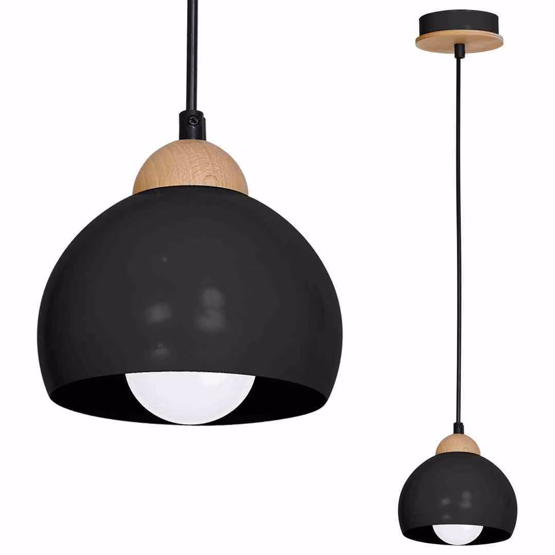 Lampadario DAMA nero-legno chiaro 1xE27x60W in alluminio, dimensioni: 90x15x15 cm, IP20, Milagro