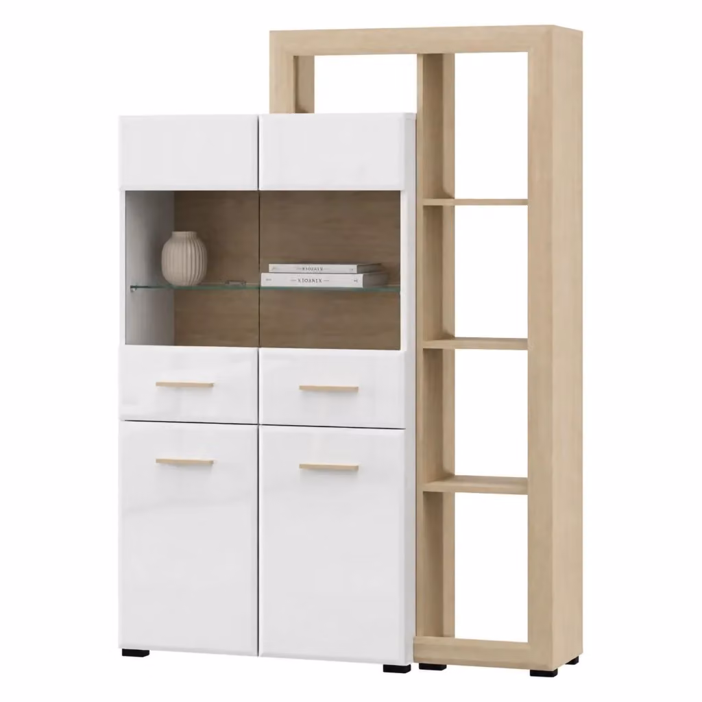 Mobile Espositore Vetrina Niel DMORA con Ante in Vetro e 3 Ripiani, Marrone Rovere, L: 113 cm, P: 35 cm, H: 157 cm – 2