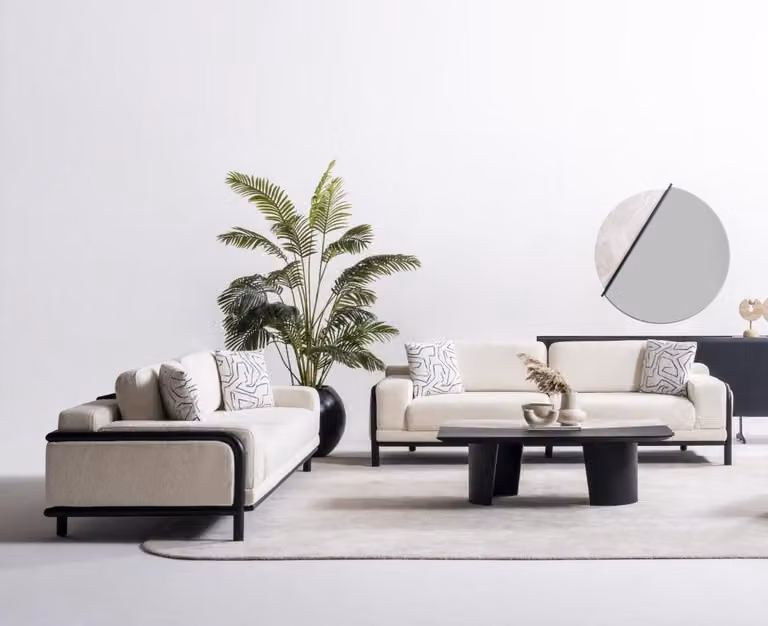 Beige Textil 3-Sitzer Sofa Set modernes elegantes Wohnzimmermöbel