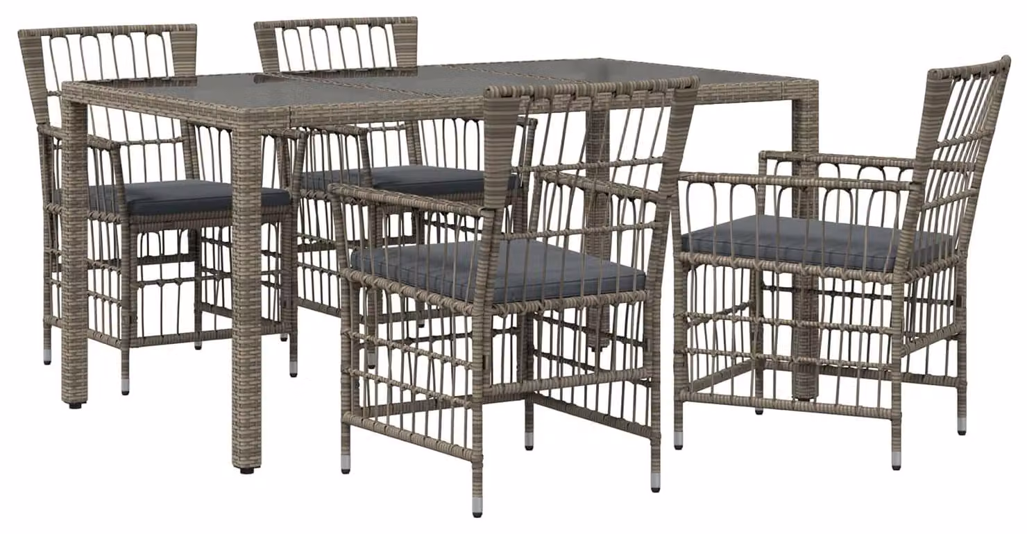 Set da esterno per 5 persone, grigio, in rattan sintetico
