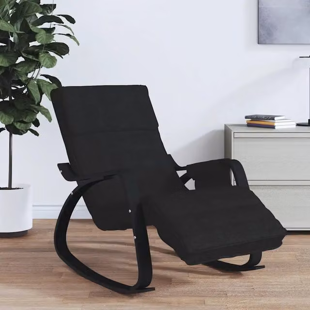 Sedia a Dondolo Moderna vidaXL in Tessuto Nero con Struttura in Legno di Betulla e Schiuma – 1