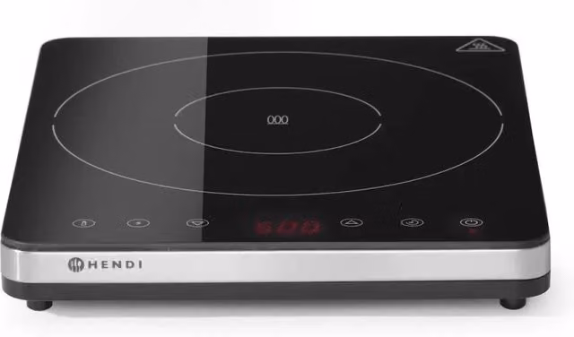 Fornello ad induzione elettrico HENDI Kitchen Line modello 2000 in vetro ceramico nero L: 40 cm, P: 40 cm, H: 4 cm