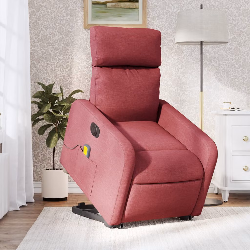 vidaXL Poltrona Alzapersona Elettrica con Massaggio in Tessuto Rosso – 1