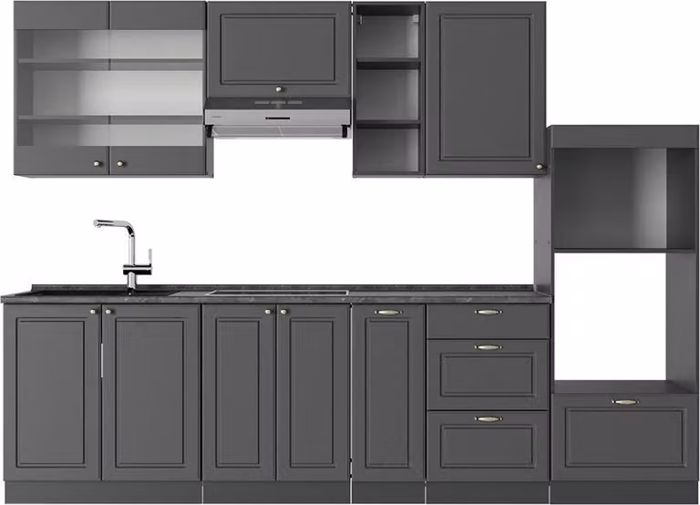 Cucina componibile Vicco Fame-Line Antracite-oro rustico 280 cm , PL Antracite, Model 57243